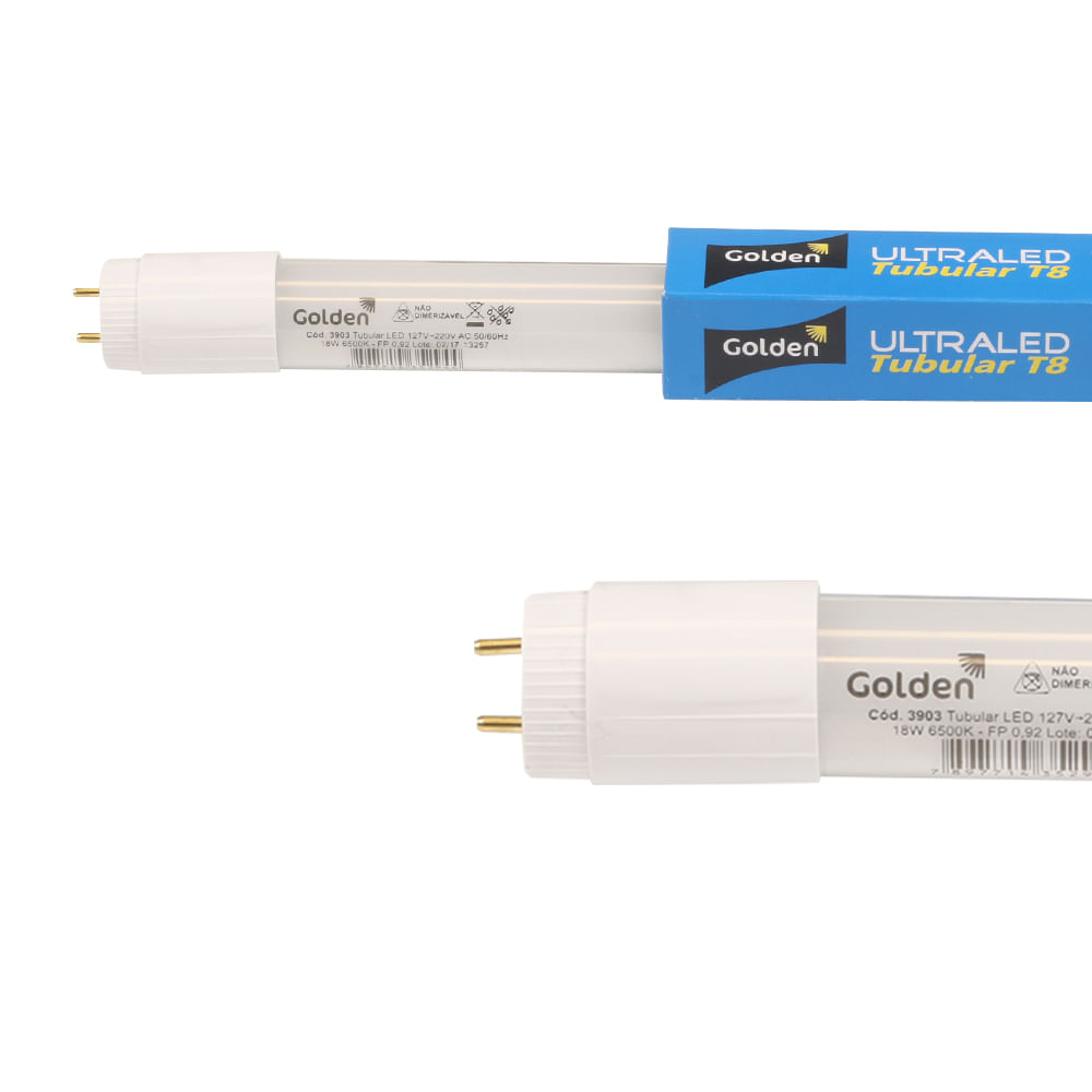 Lampada-LED-Tubular-18W-Branco-Frio--6500K--T8-120cm-Bivolt-|-Golden®-1 Lampada-LED-Tubular-18W-Branco-Frio--6500K--T8-120cm-Bivolt-|-Golden®-1